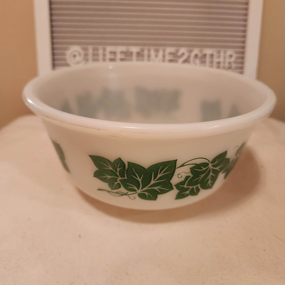Hazel Atlas White Milk Glass Green Ivy Mixing Bowl